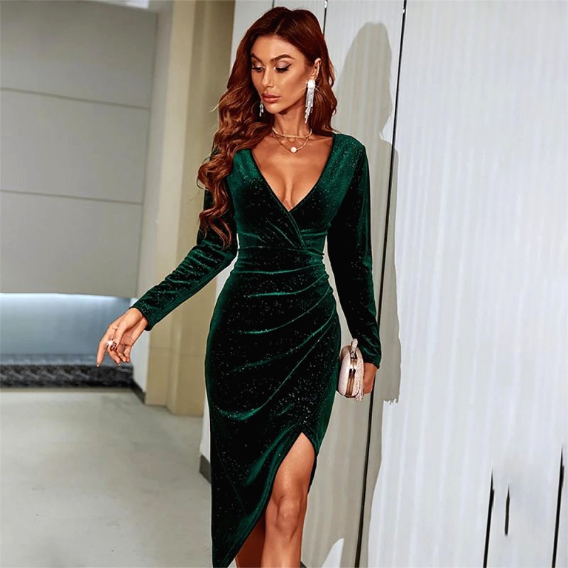 Robe Velours Vert Emeraude